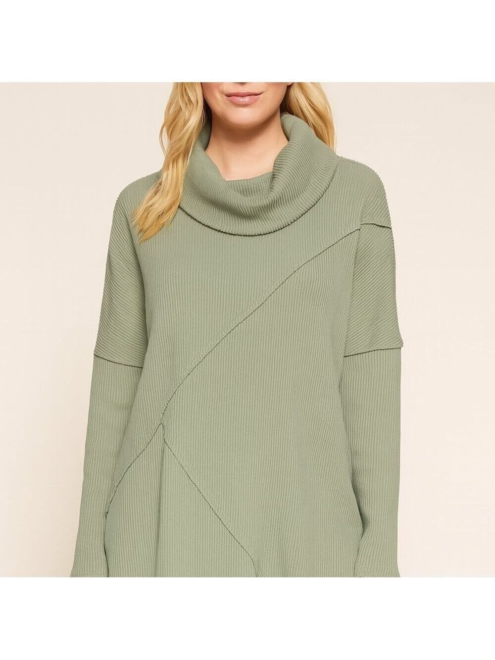 Cato XL Light Green Cowl Neck Hi-Lo Sweater/Ribbed Knit Dolman Sleeves Cozy Chic